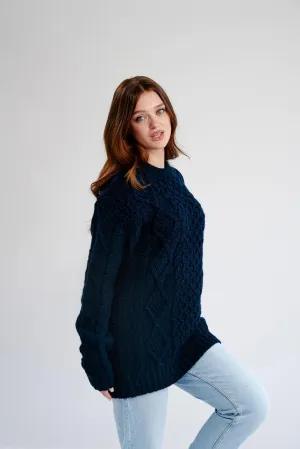 Women Wool Sweater Cable Knit Fisherman Pullover - 100% Virgin Wool, Made in Ireland