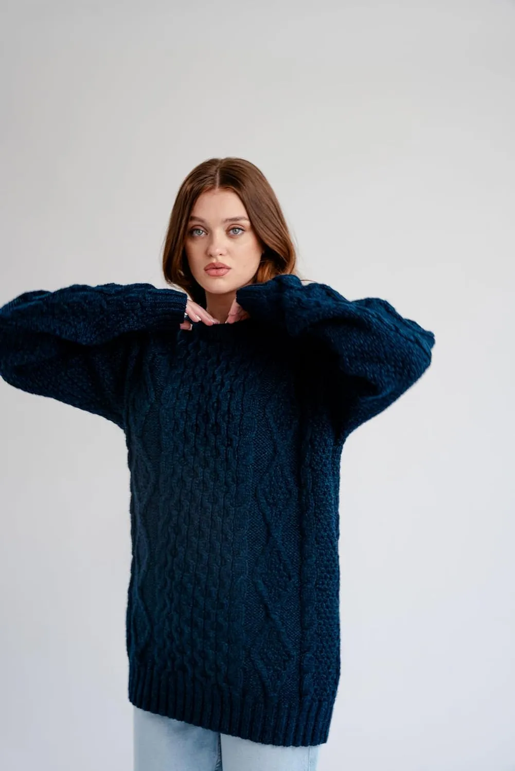 Women Wool Sweater Cable Knit Fisherman Pullover - 100% Virgin Wool, Made in Ireland