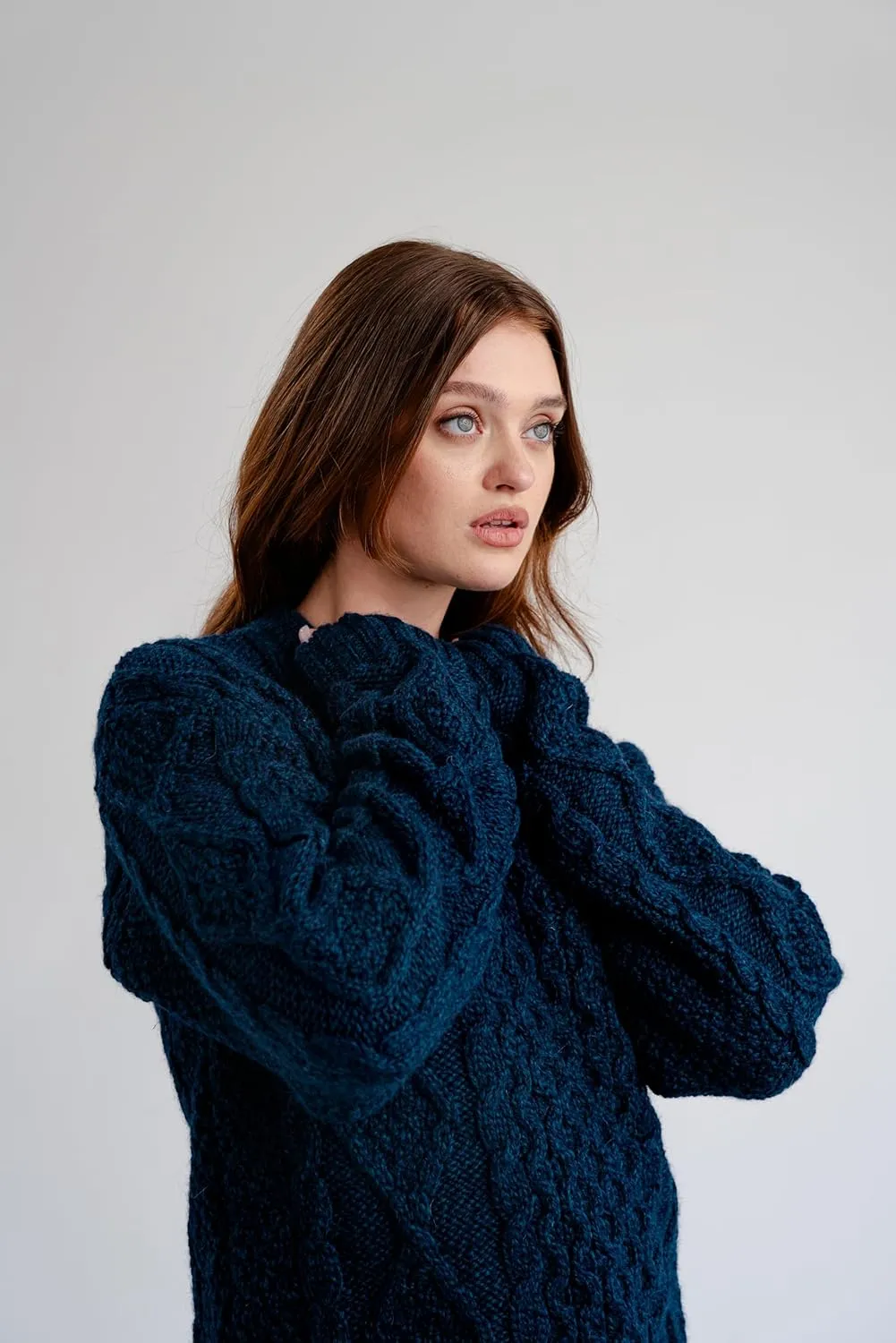 Women Wool Sweater Cable Knit Fisherman Pullover - 100% Virgin Wool, Made in Ireland