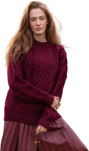 Women Wool Sweater Cable Knit Fisherman Pullover - 100% Virgin Wool, Made in Ireland