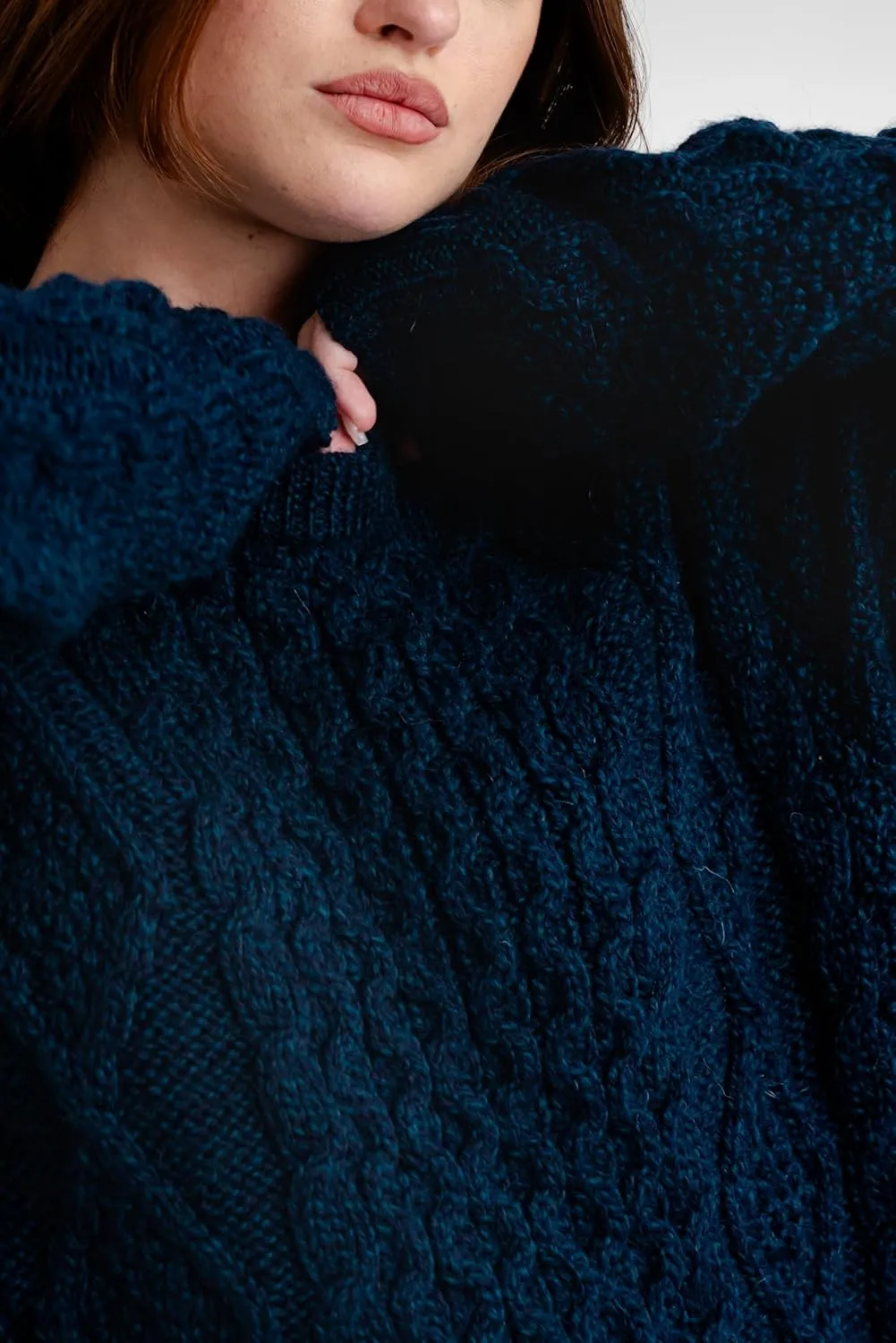 Women Wool Sweater Cable Knit Fisherman Pullover - 100% Virgin Wool, Made in Ireland