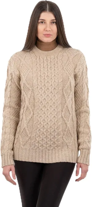 Women Wool Sweater Cable Knit Fisherman Pullover - 100% Virgin Wool, Made in Ireland