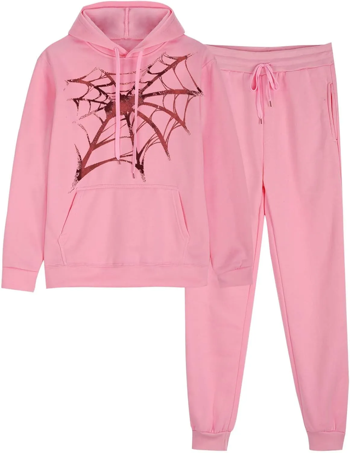 Women Y2k Sweatsuits Spider Web Hoodies Vintage Oversized Long Sleeve Sweatshirt and Pant Teen Girls Cute Streetwear