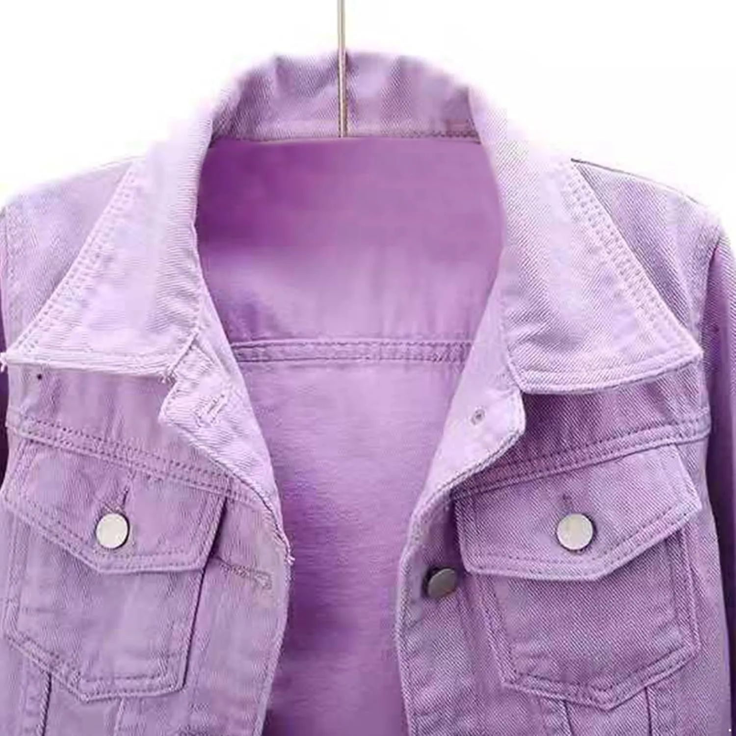 Women's 3/4 Sleeve Denim Jacket Button Down Shawl Stretch Denim Jean Jacket With Pockets