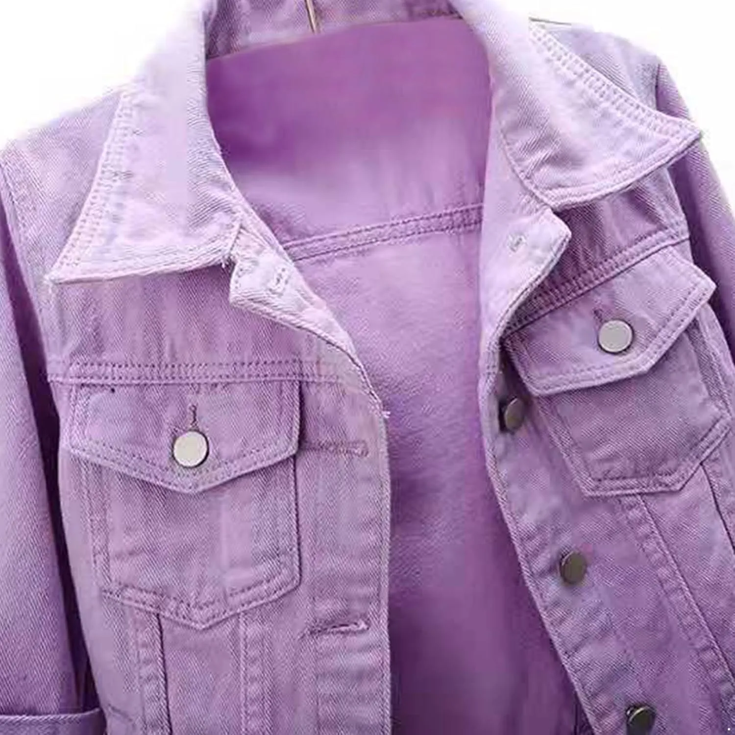 Women's 3/4 Sleeve Denim Jacket Button Down Shawl Stretch Denim Jean Jacket With Pockets