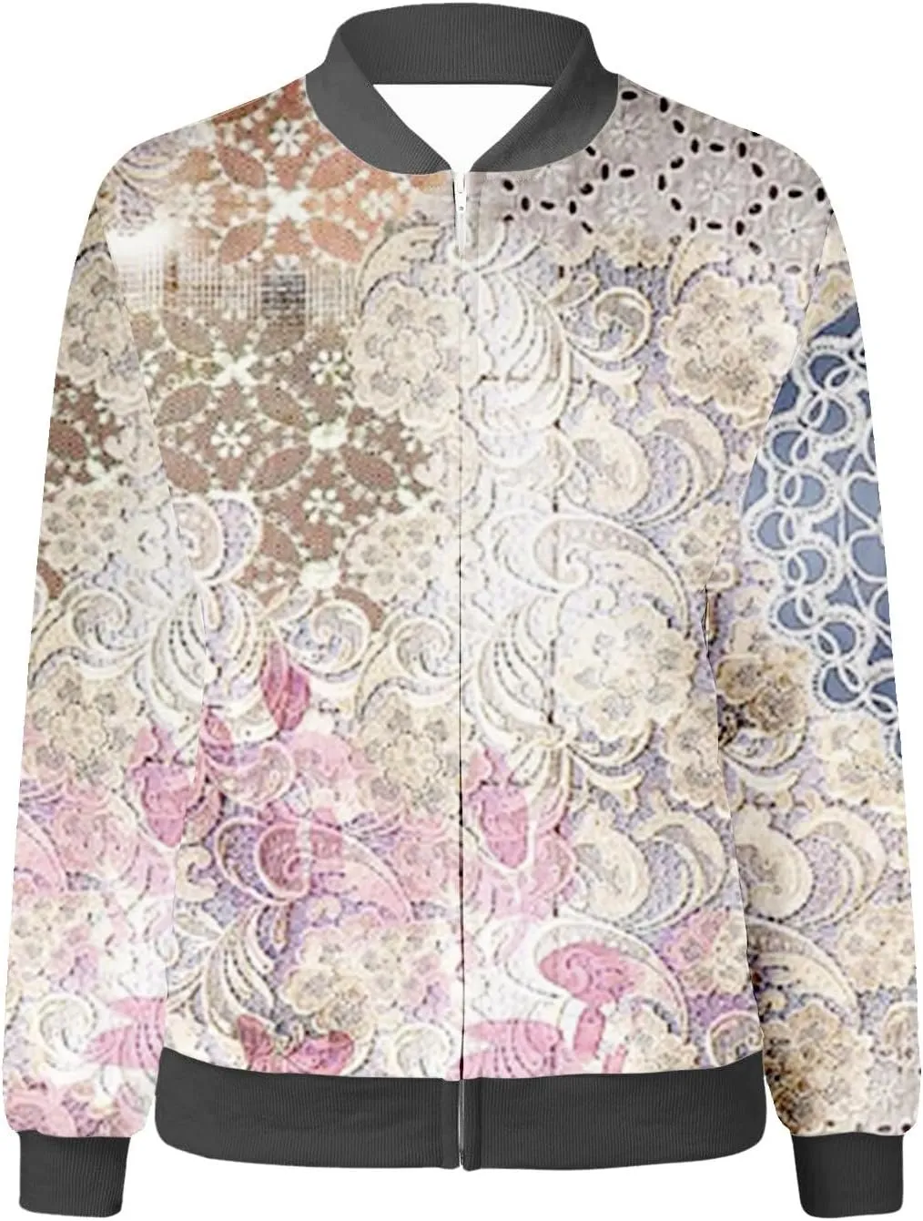 Women's Bomber Jacket Casual Coat Thin Pocket Jacket Blouse Coat Baseball Top Women's Baseball Jacket Floral Fall