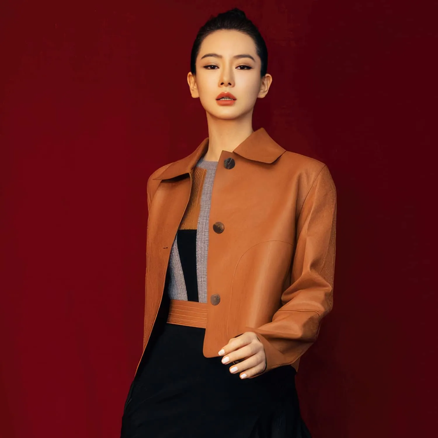 Women's Brown Sheepskin Cropped Leather Jacket - Classic Style