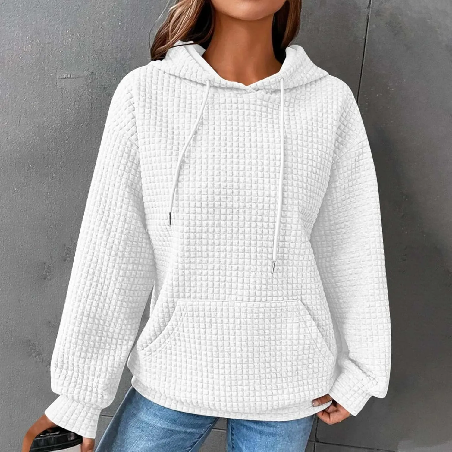 Womens Button Drawstring Y2k Hoodie Drop Shoulder Baggy Hooded Sweatshirt Lightweight Pullover Fall Clothes w/Pockets