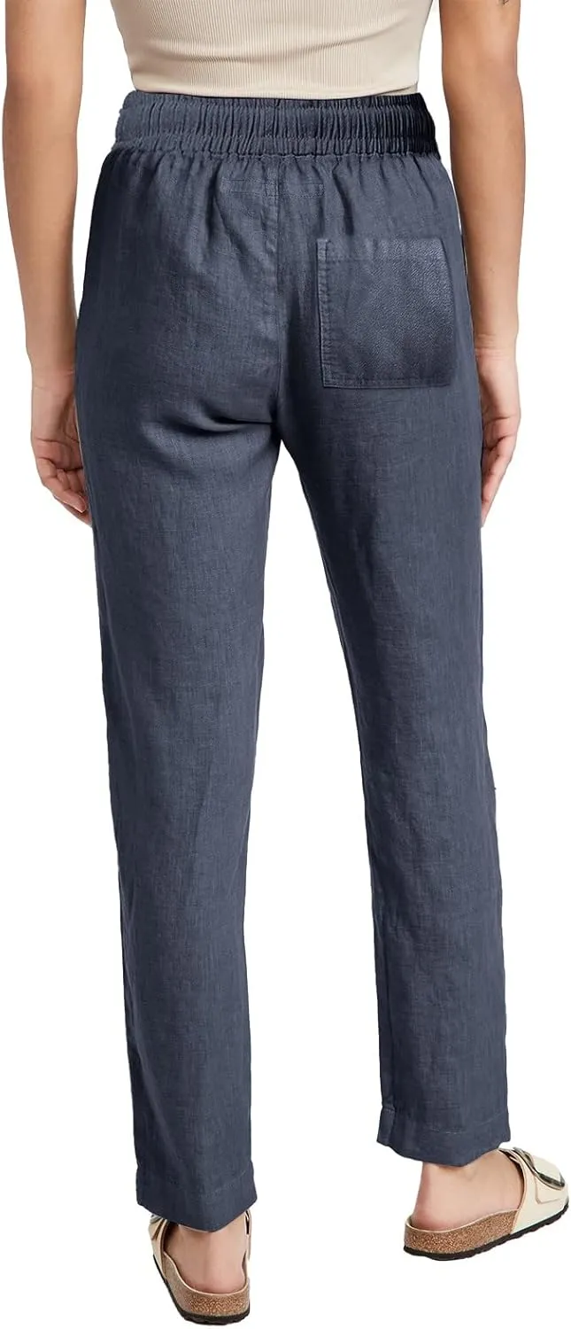 Womens Casual Cotton Linen Pants Lightweight Straight Leg Elastic Drawstring Trousers Summer Loose Fit Lounge Pants