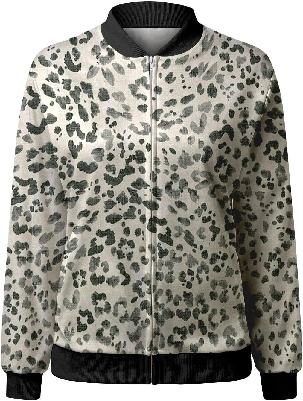 Womens Casual Floral Zip Up Bomber Jacket Coat Stand Collar Fall Spring Lightweight Short Outwear Jackets for Women