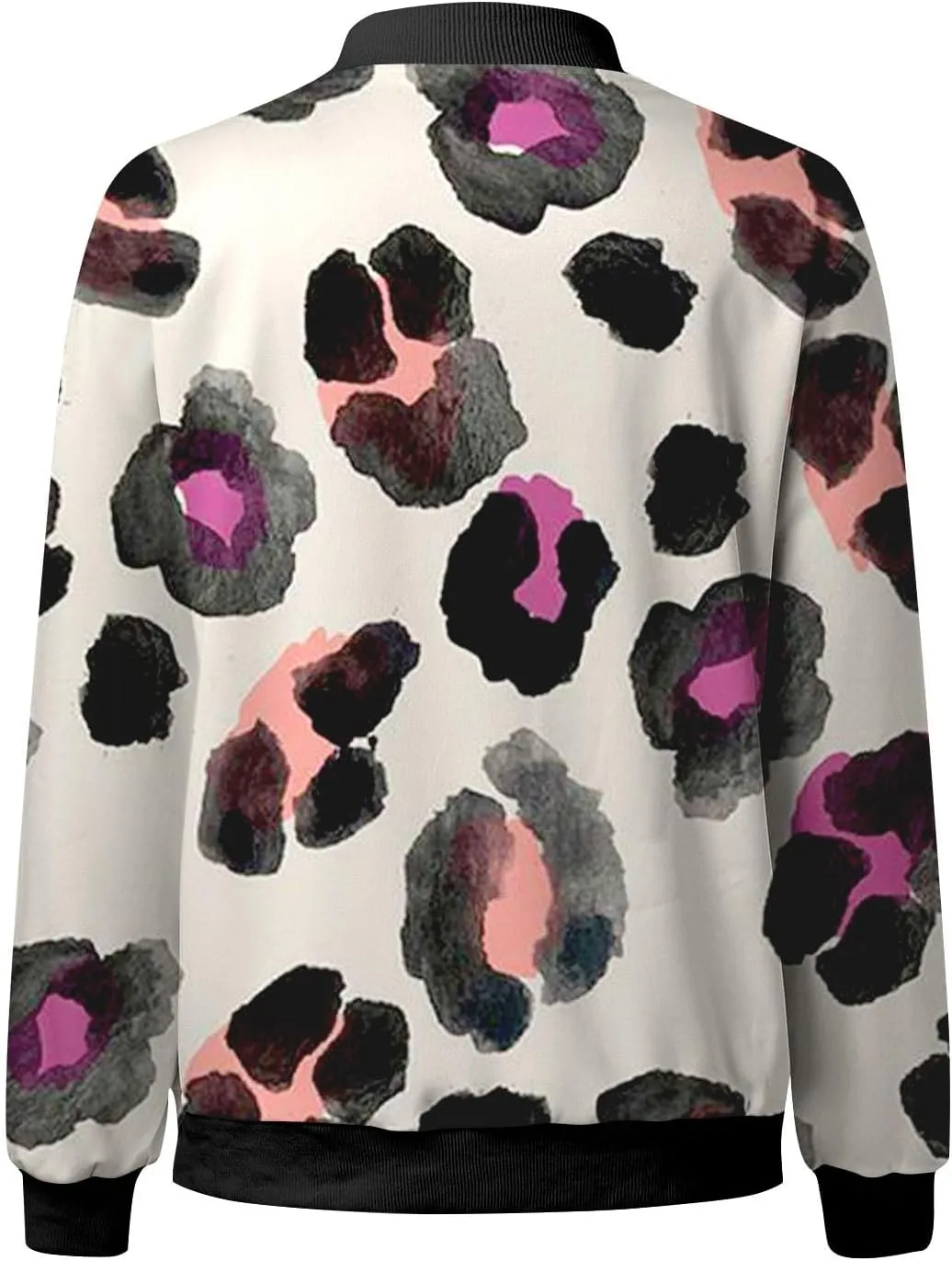 Womens Casual Floral Zip Up Bomber Jacket Coat Stand Collar Fall Spring Lightweight Short Outwear Jackets for Women