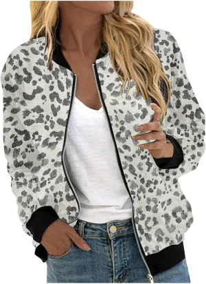 Womens Casual Floral Zip Up Bomber Jacket Coat Stand Collar Fall Spring Lightweight Short Outwear Jackets for Women