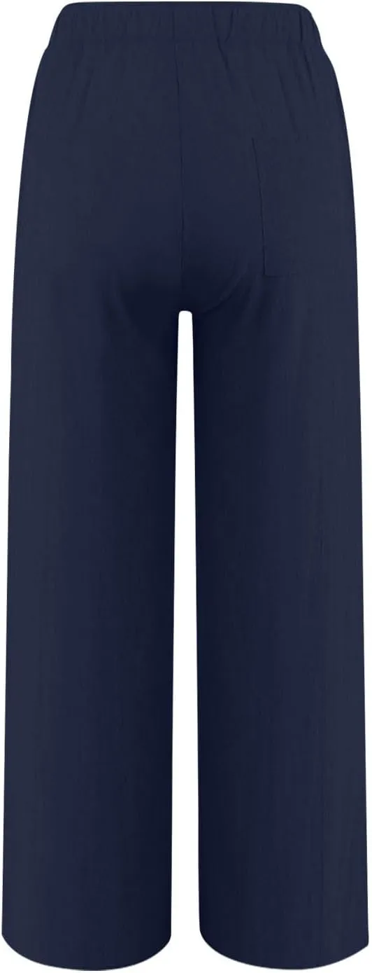 Women's Casual Linen Trousers Solid Color Elastic Waisted High Waist Bandage Home Pants with Pocket 2025 Fashion