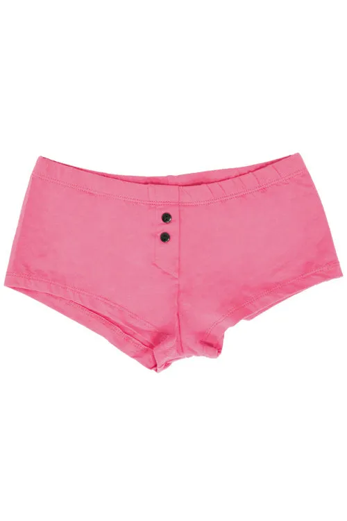 Womens Cotton Spandex Button-Up Boy Short - Pink