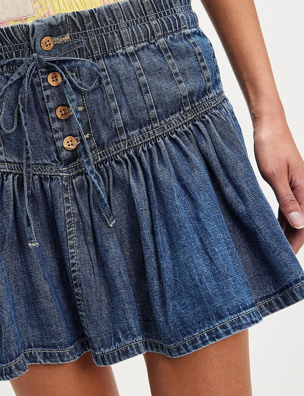 Women's Denim Mini Skirt High Waisted Ruffle Button Down Pleated Jean Short Skirts