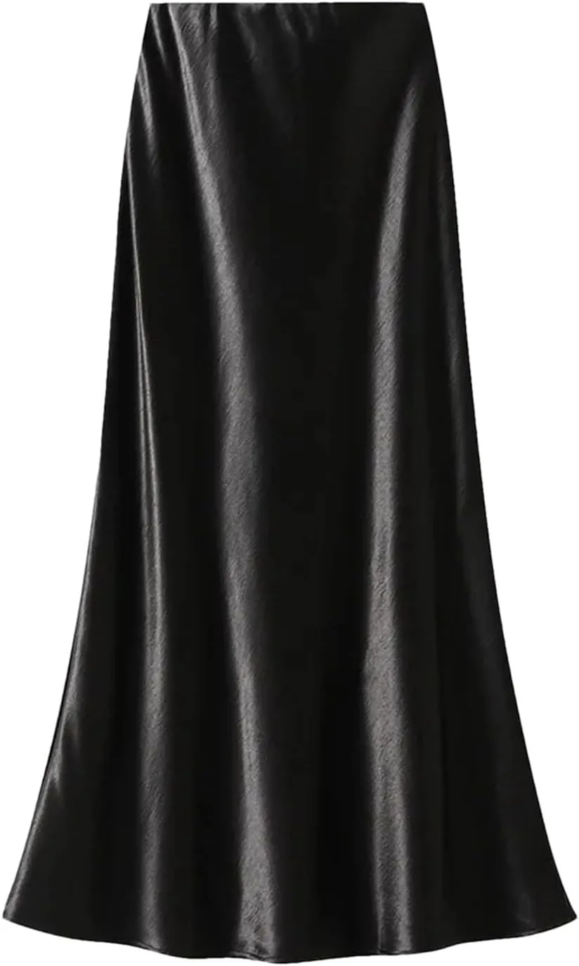 Women's Elegant Satin Skirt for Women - Pleated Flowing Tight Midi Skirt for Party
