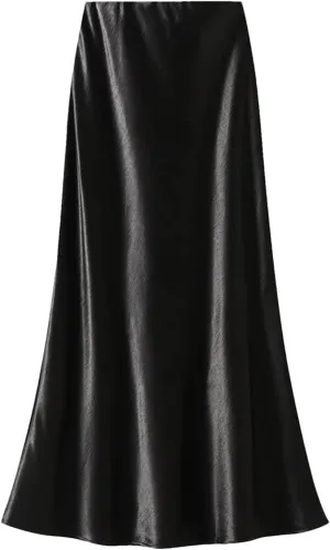 Women's Elegant Satin Skirt for Women - Pleated Flowing Tight Midi Skirt for Party