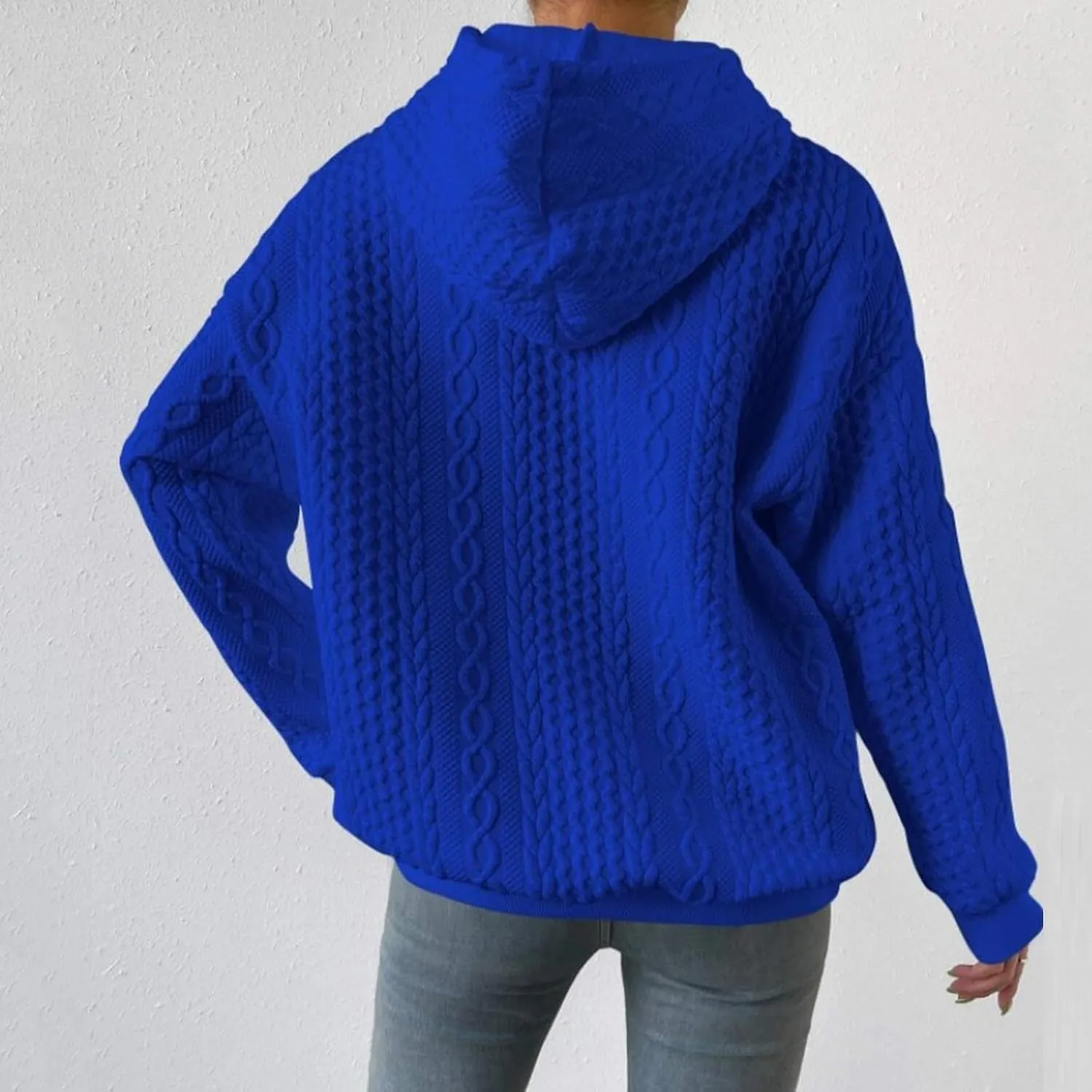 Womens Essentials Hoodie Oversized Cable Knit Hoodies Casual Long Sleeve Drawstring Pullover Sweater Fall Outfits 2024