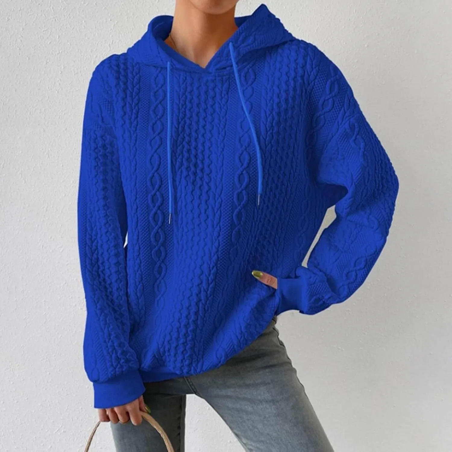 Womens Essentials Hoodie Oversized Cable Knit Hoodies Casual Long Sleeve Drawstring Pullover Sweater Fall Outfits 2024
