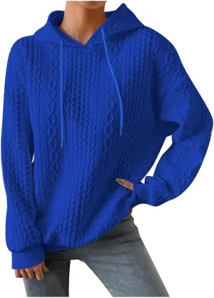 Womens Essentials Hoodie Oversized Cable Knit Hoodies Casual Long Sleeve Drawstring Pullover Sweater Fall Outfits 2024