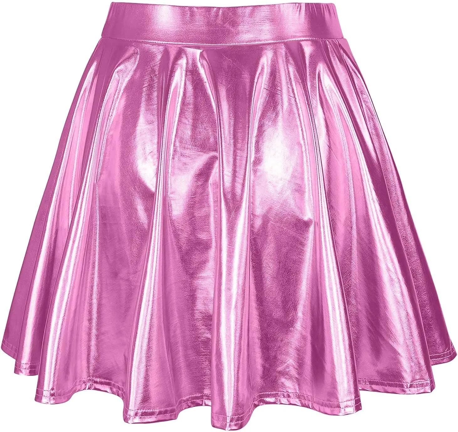 Womens Fashion High Waist Pleated Skirts Shiny Metallic Skater Skirt Sparkly Flared A Line Mini Skort Rave Party Outfit