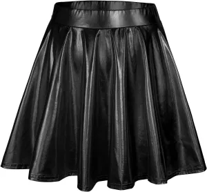 Womens Fashion High Waist Pleated Skirts Shiny Metallic Skater Skirt Sparkly Flared A Line Mini Skort Rave Party Outfit