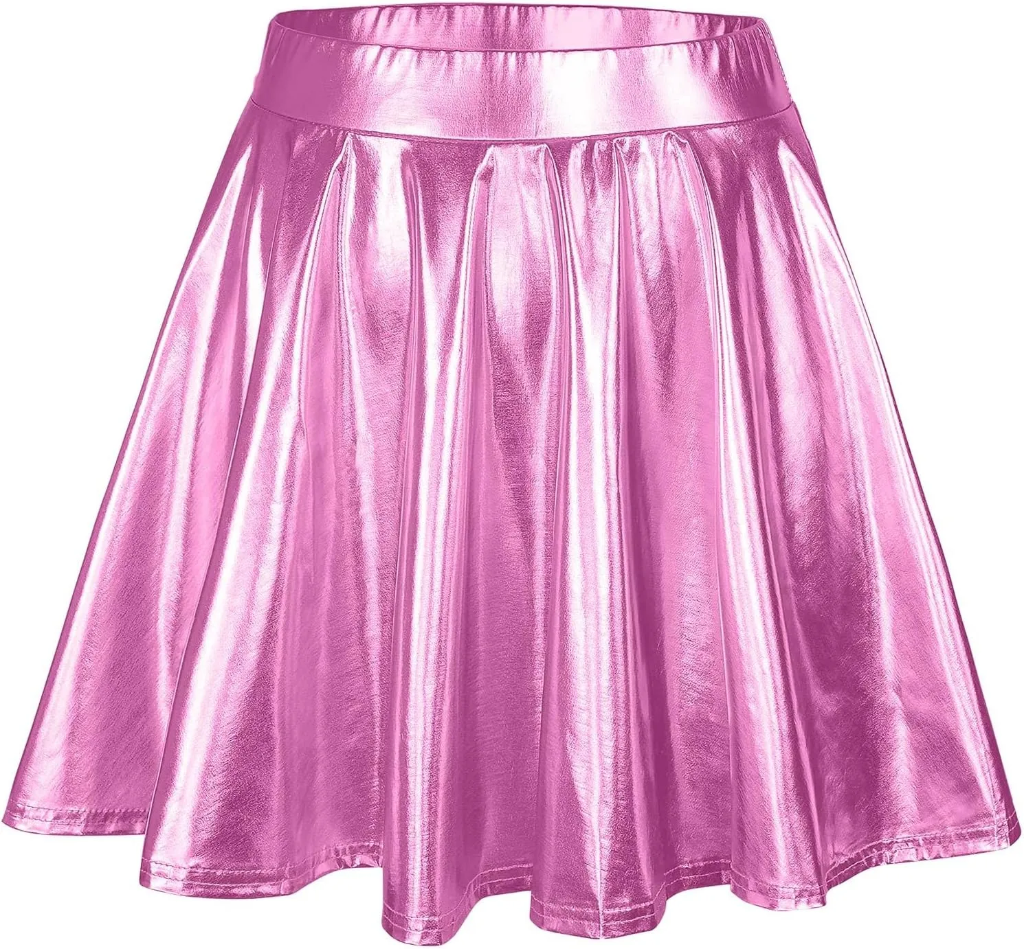 Womens Fashion High Waist Pleated Skirts Shiny Metallic Skater Skirt Sparkly Flared A Line Mini Skort Rave Party Outfit