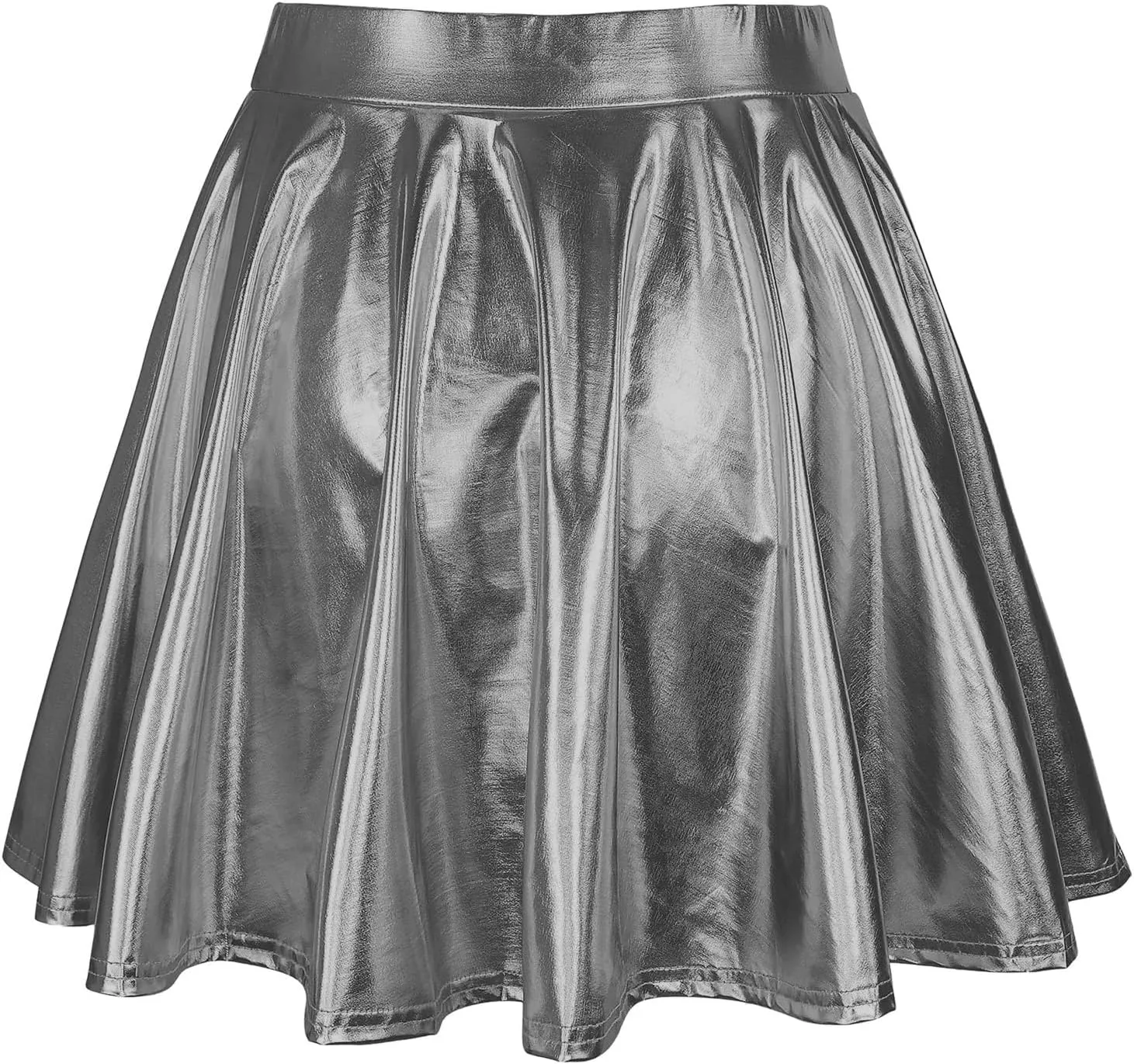 Womens Fashion High Waist Pleated Skirts Shiny Metallic Skater Skirt Sparkly Flared A Line Mini Skort Rave Party Outfit