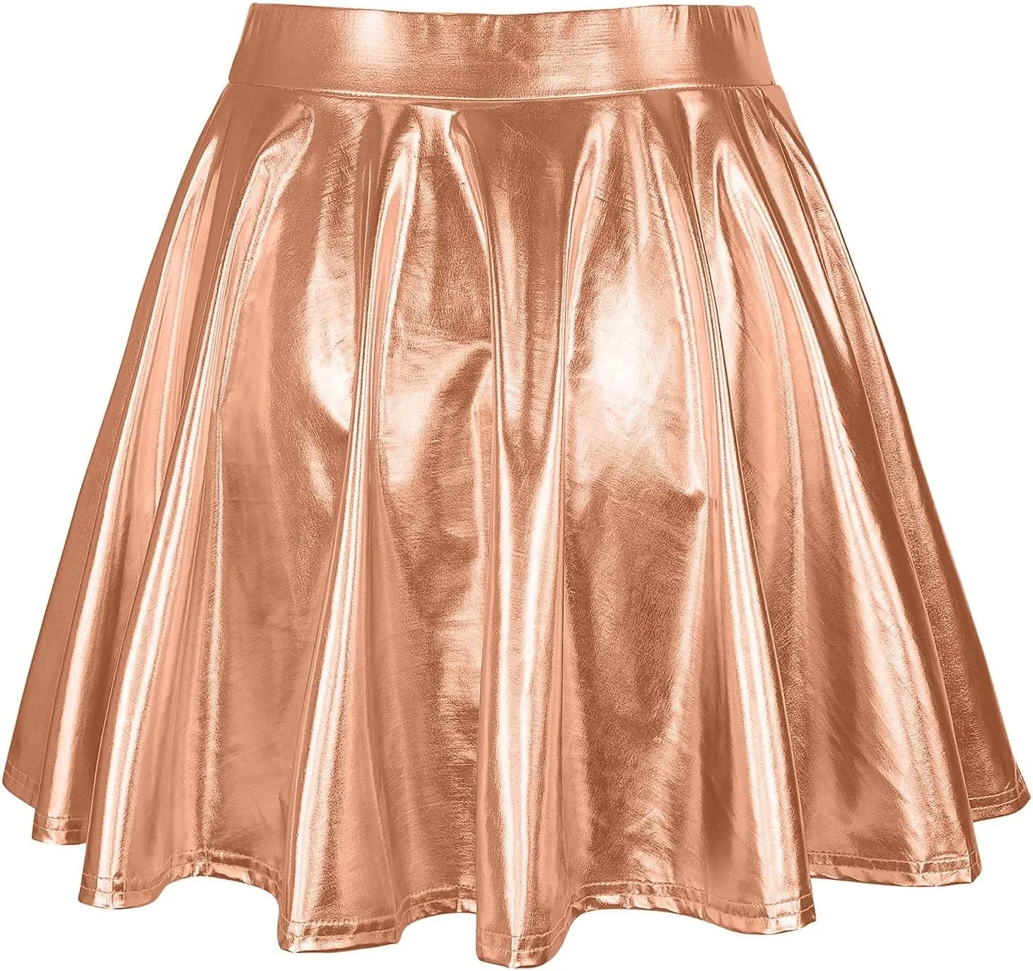 Womens Fashion High Waist Pleated Skirts Shiny Metallic Skater Skirt Sparkly Flared A Line Mini Skort Rave Party Outfit