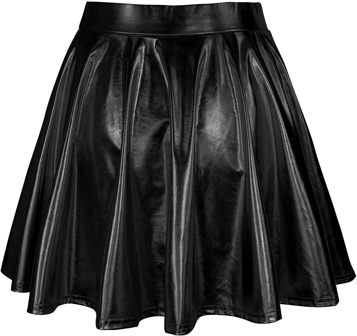 Womens Fashion High Waist Pleated Skirts Shiny Metallic Skater Skirt Sparkly Flared A Line Mini Skort Rave Party Outfit