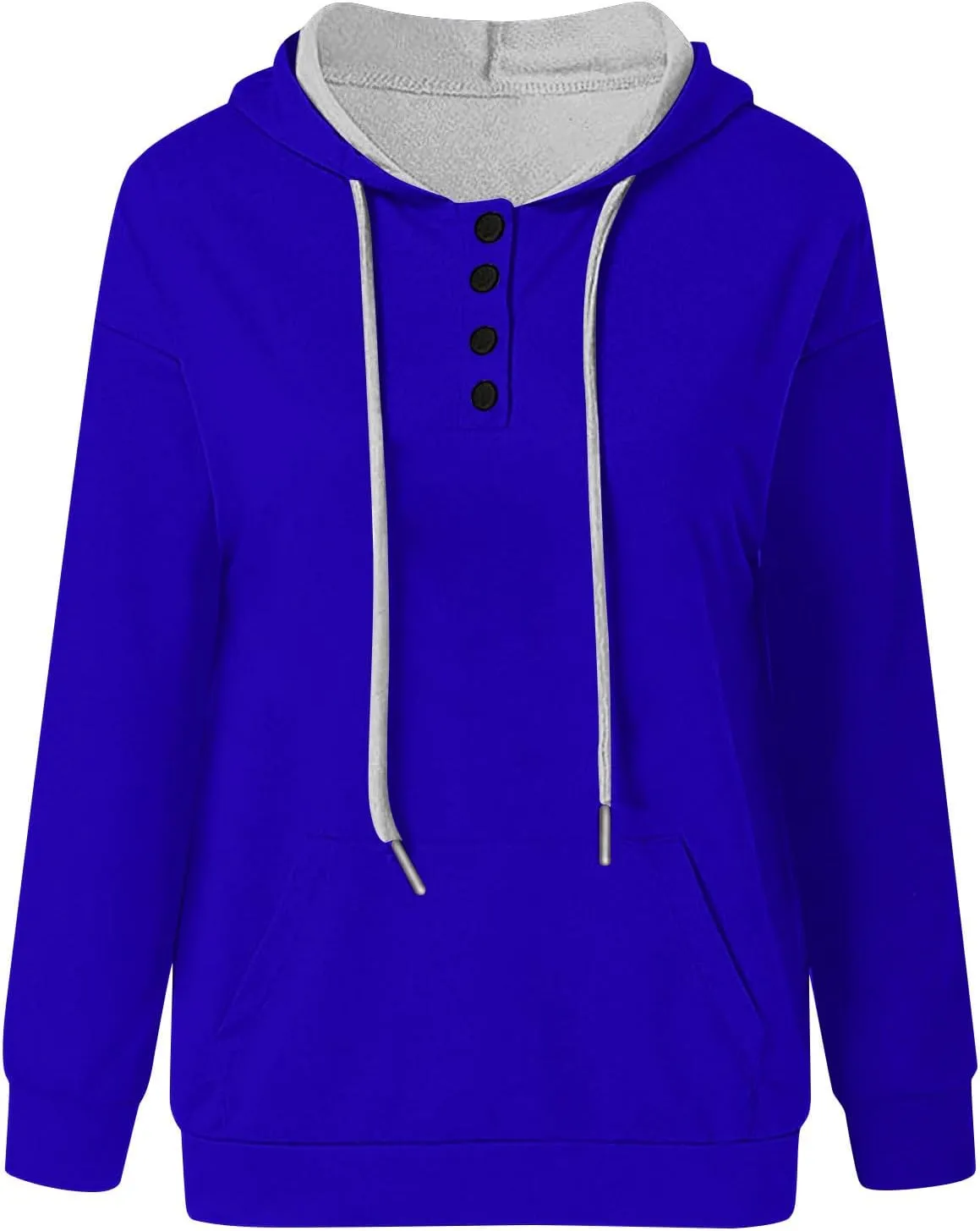 Womens Fashion Hoodies Long Sleeve Button Sweatshirts V Neck Drawstring Shirts Comfy Casual Plain Tops with Pockets