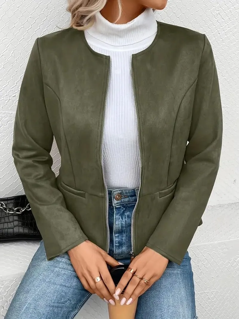 Womens Faux Fur Leather Jackets Casual Cropped Zip Up Motorcyle Jacket Lightweight Stand Collar Coats