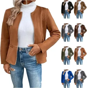 Womens Faux Fur Leather Jackets Casual Cropped Zip Up Motorcyle Jacket Lightweight Stand Collar Coats