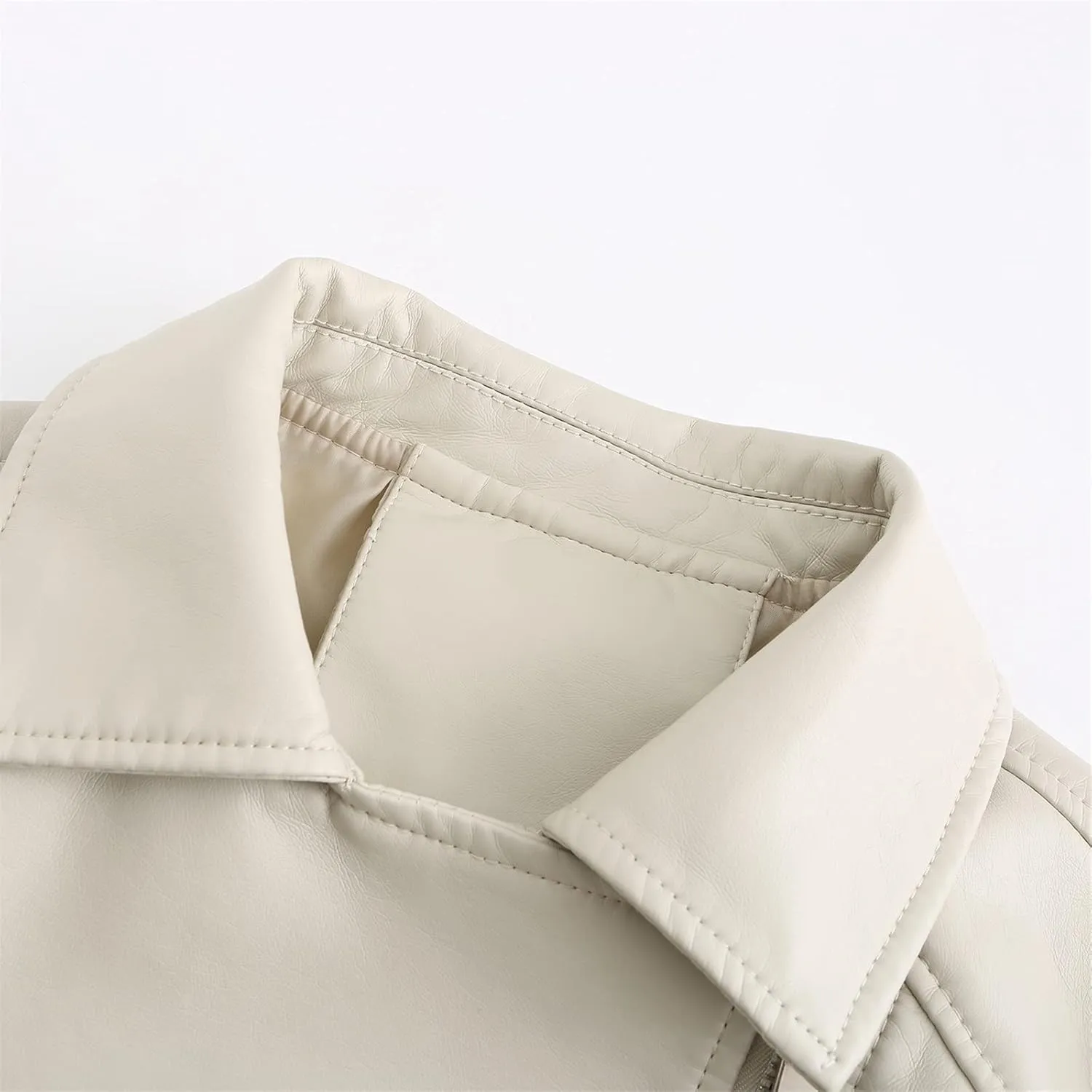 Womens Faux Leather Jacket Collar Zipper Stitching Solid Color Jacket Womens Coats De para Mujer Brown Jacket