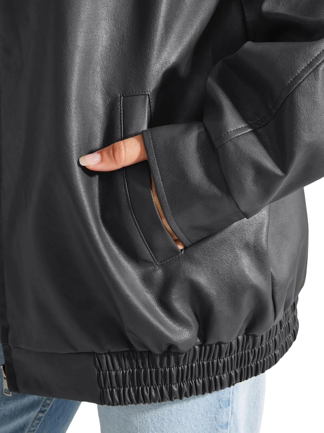 Womens Faux Leather Jacket Oversized Zip Up Motorcycle Coats Casual Moto Biker Coat Fall Fashion Winter Outfits