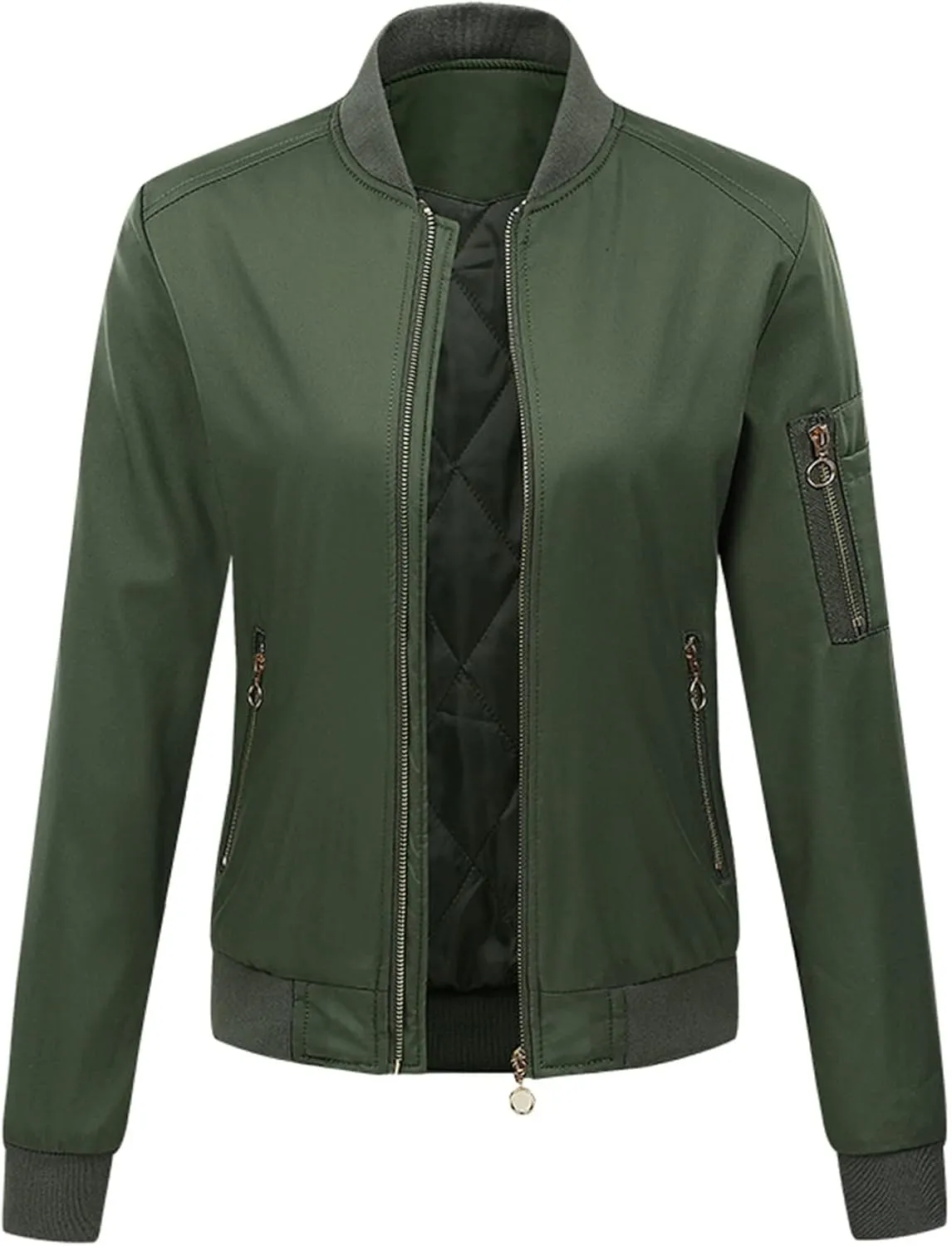 Women's Faux Leather Jacket Stand Collar Long Sleeve Outwear PU Moto Jackets Slim Fit Casual Coat Full Zip Up Coats