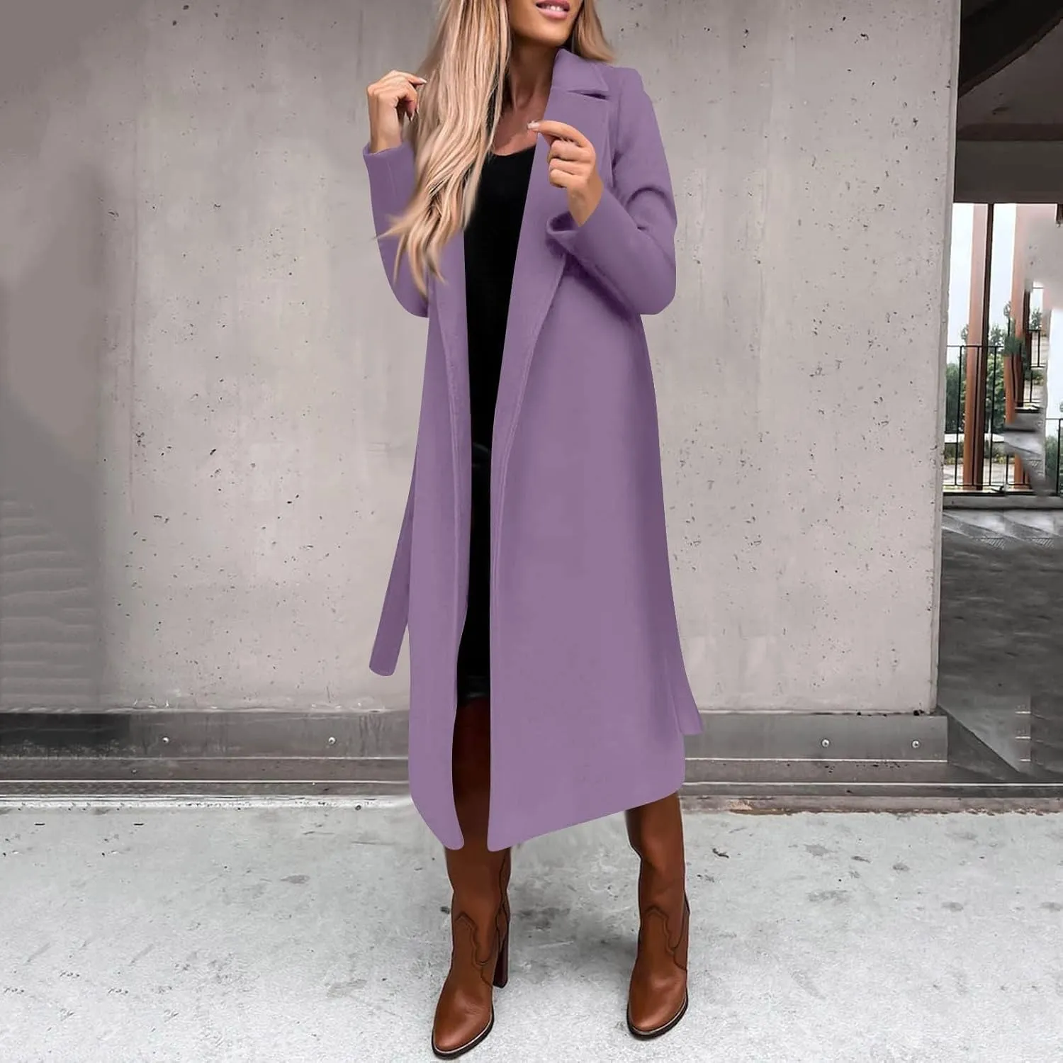 Women's Faux Wool Coat Blouse Thin Coat Trench Long Jacket Ladies Slim Long Belt Wool Hiking Winter Jackets