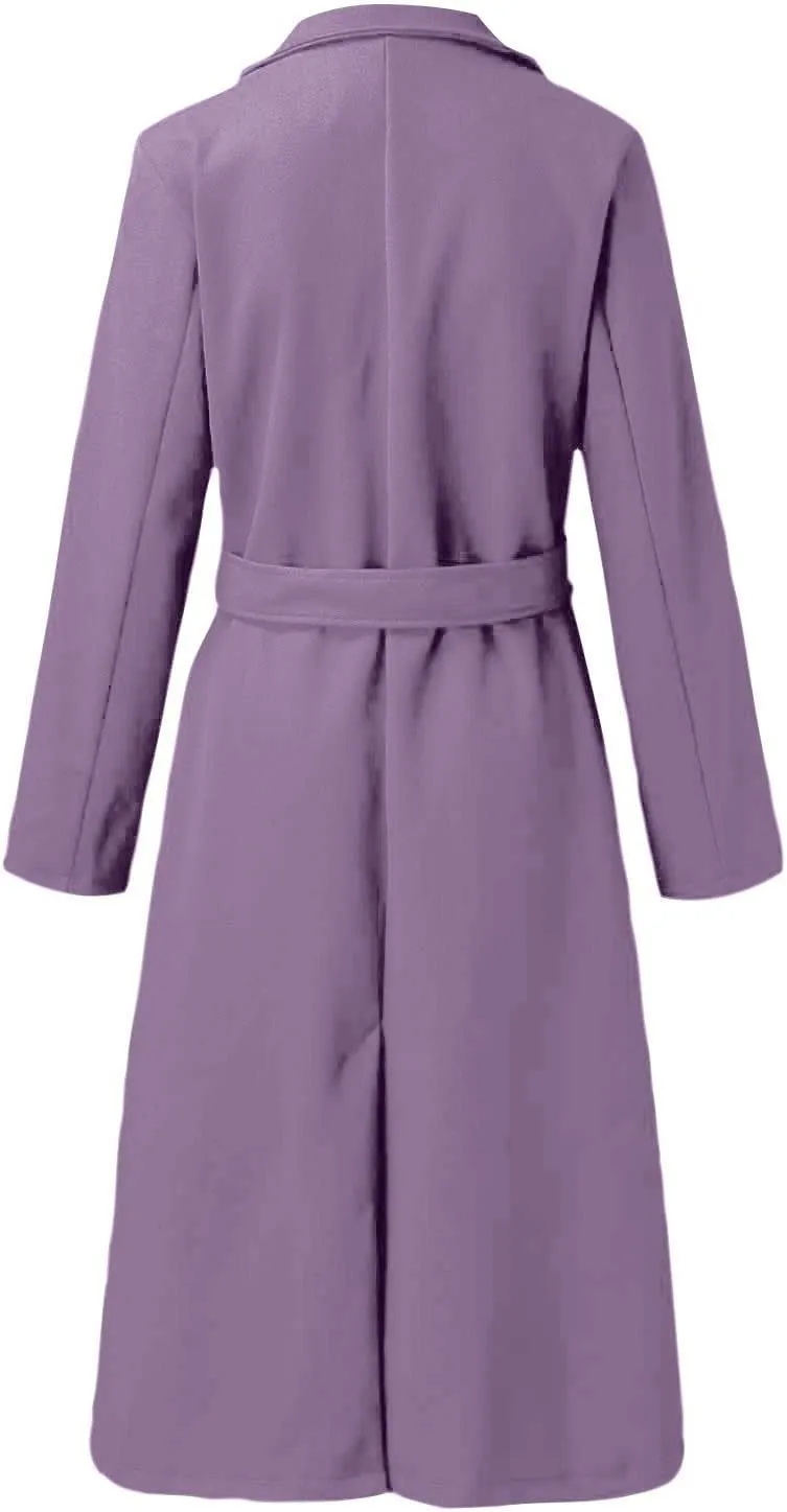 Women's Faux Wool Coat Blouse Thin Coat Trench Long Jacket Ladies Slim Long Belt Wool Hiking Winter Jackets