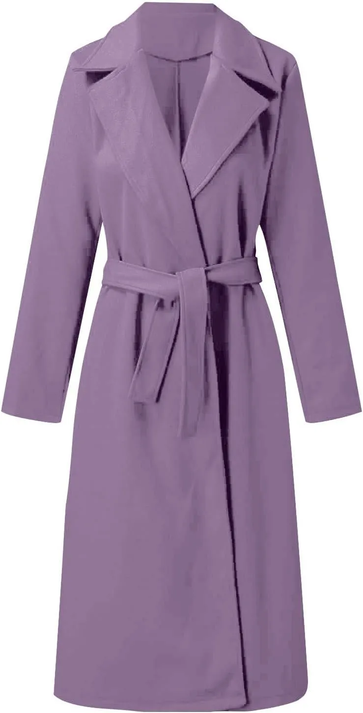 Women's Faux Wool Coat Blouse Thin Coat Trench Long Jacket Ladies Slim Long Belt Wool Hiking Winter Jackets