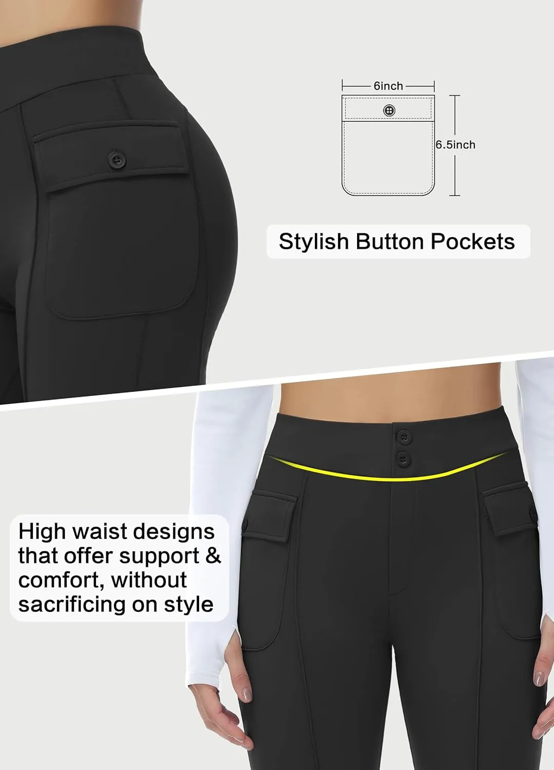 Women's Fleece Lined Pants Winter Warm Leggings Water Resistant Flare Bootcut Hiking Thermal Outdoor Cargo Pockets