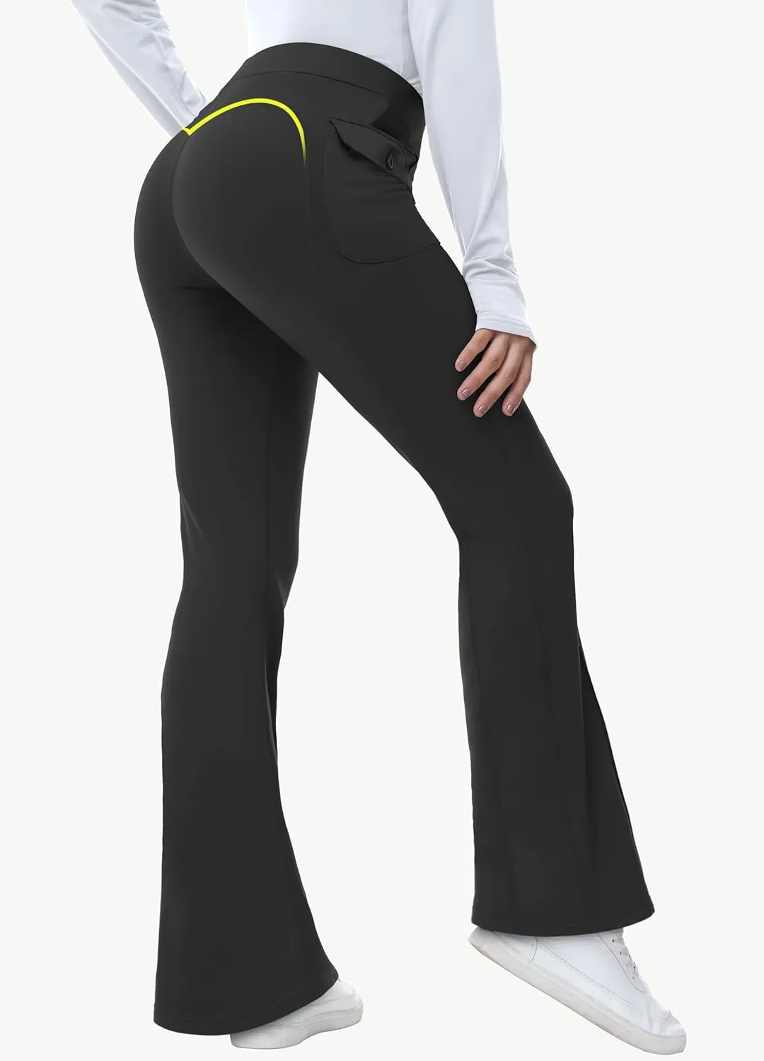 Women's Fleece Lined Pants Winter Warm Leggings Water Resistant Flare Bootcut Hiking Thermal Outdoor Cargo Pockets