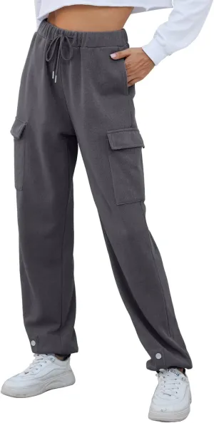 Womens High Waist Cargo Sweatpants Casual Cinch Bottom Jogger Pants Loose Drawstring Tapered Trousers with Pockets