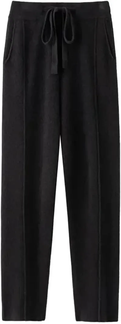 WomenS High Waist Harem Pants Drawstring Closure Regular Fit Casual Solid Color Ankle Length Knitted Cashmere Pants