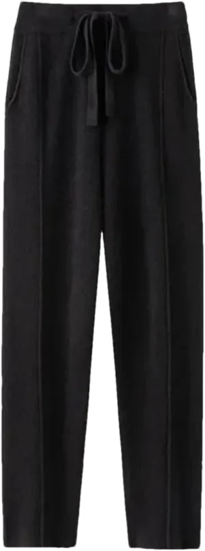 WomenS High Waist Harem Pants Drawstring Closure Regular Fit Casual Solid Color Ankle Length Knitted Cashmere Pants