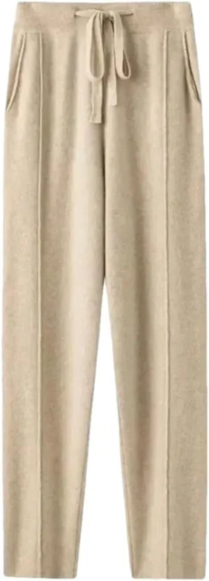 WomenS High Waist Harem Pants Drawstring Closure Regular Fit Casual Solid Color Ankle Length Knitted Cashmere Pants