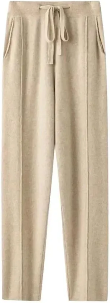 WomenS High Waist Harem Pants Drawstring Closure Regular Fit Casual Solid Color Ankle Length Knitted Cashmere Pants
