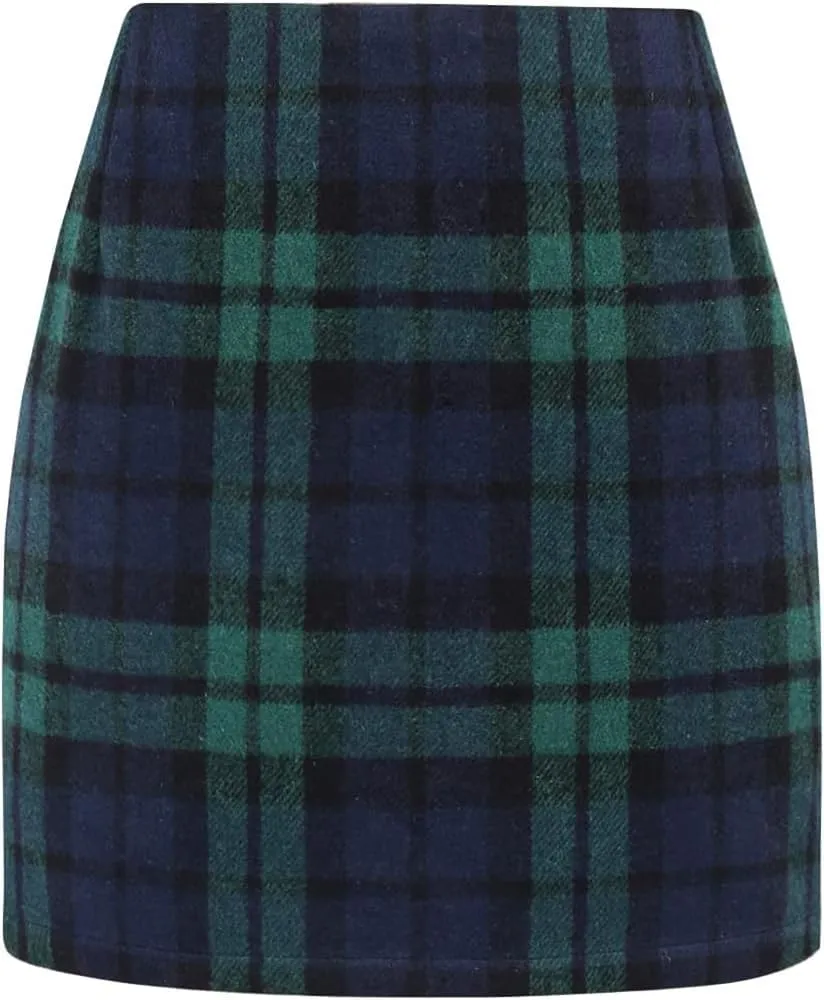 Womens High Waisted Plaid Skirt Fall Winter Mini Wool Bodycon Pencil A line Skirts