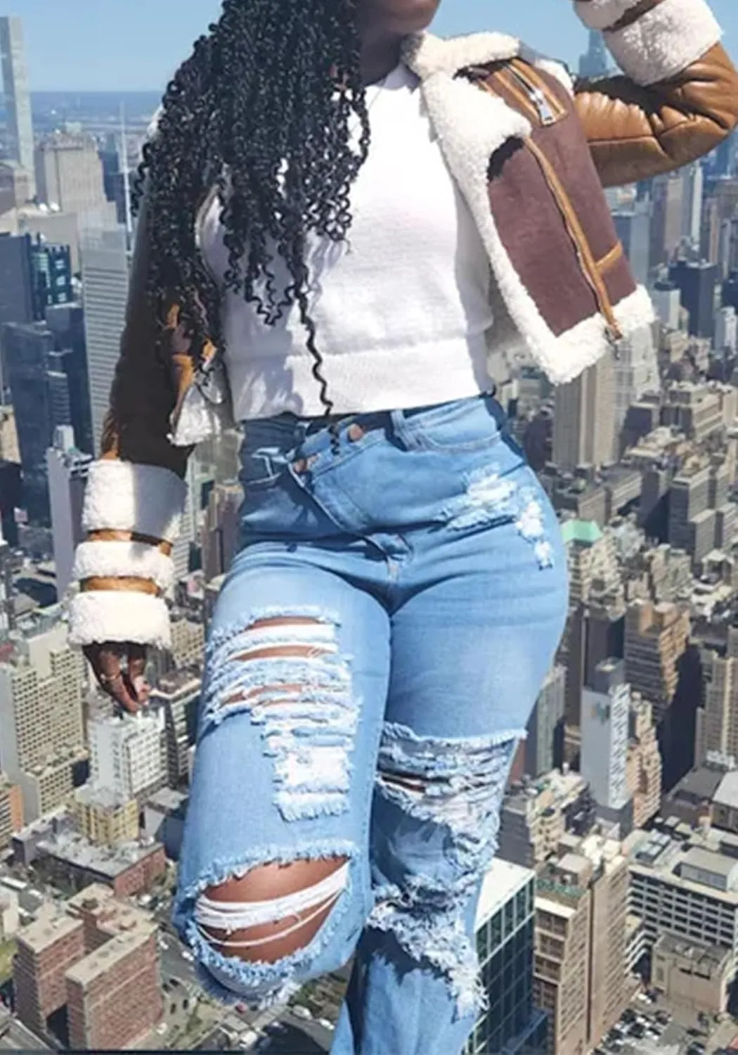 Women's High Waisted Skinny Ripped Jeans Boyfriend Asymmetrical Stretchy Jeans Distressed Denim Pants