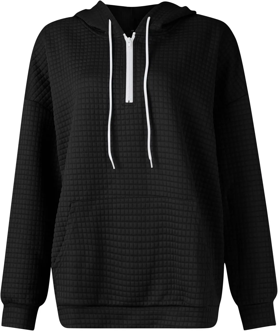 Womens Hoodies Casual Long Sleeve Drawstring Waffle Knit Pullover Tops Loose Hooded Sweatshirt with Pocket