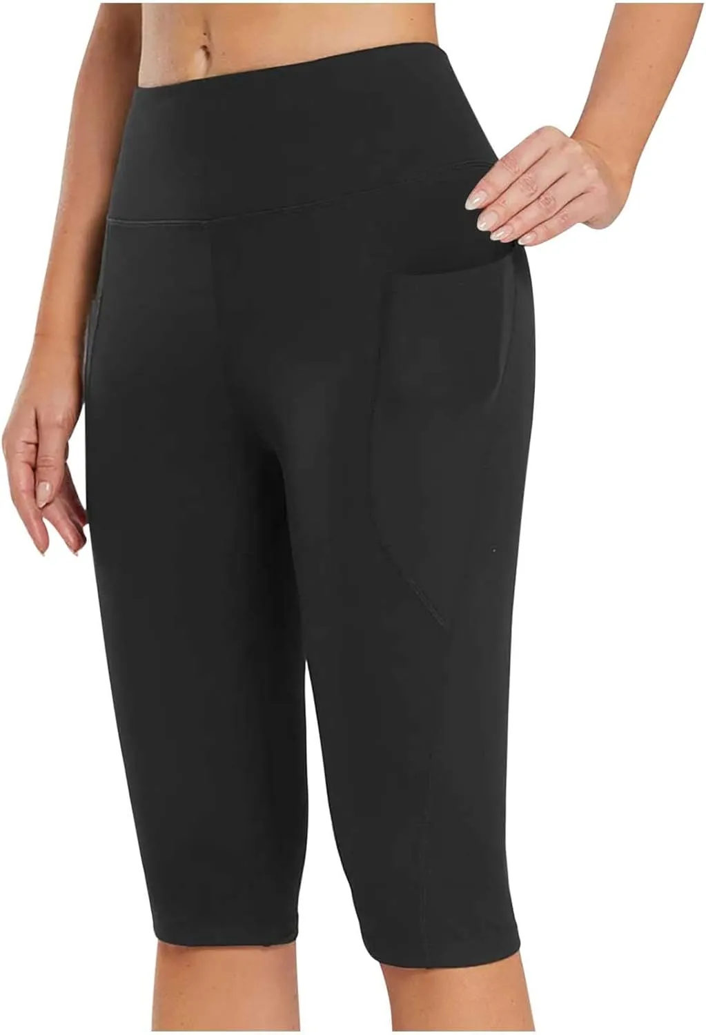 Women's Knee Length Leggings Ladies High Waisted Yoga Pants Summer Stretch Shorts Capris Trousers Cropped Pants